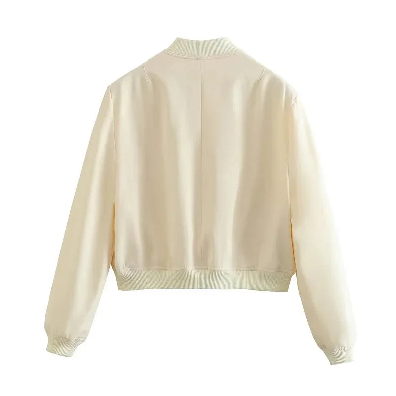 Women's White Cropped Bomber Jacket – Stylish Aviator Coat for Autumn & Winter