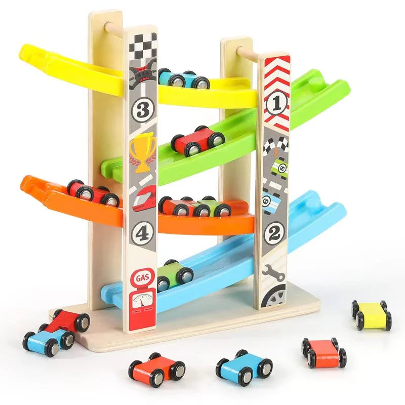 Wooden Ramp Racer – Montessori Racing Track Toy for Toddlers