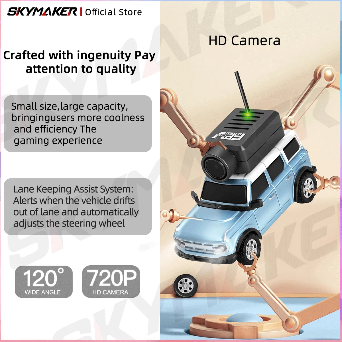 FPV Mini Car Toy – 1:64 RC Camera Car with LED Ambient Lights