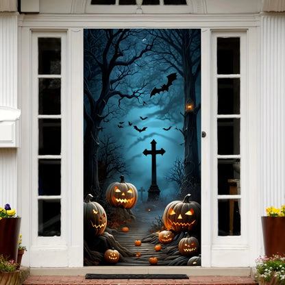 Halloween Door Banner – Scary Moon Night & Cemetery Scene