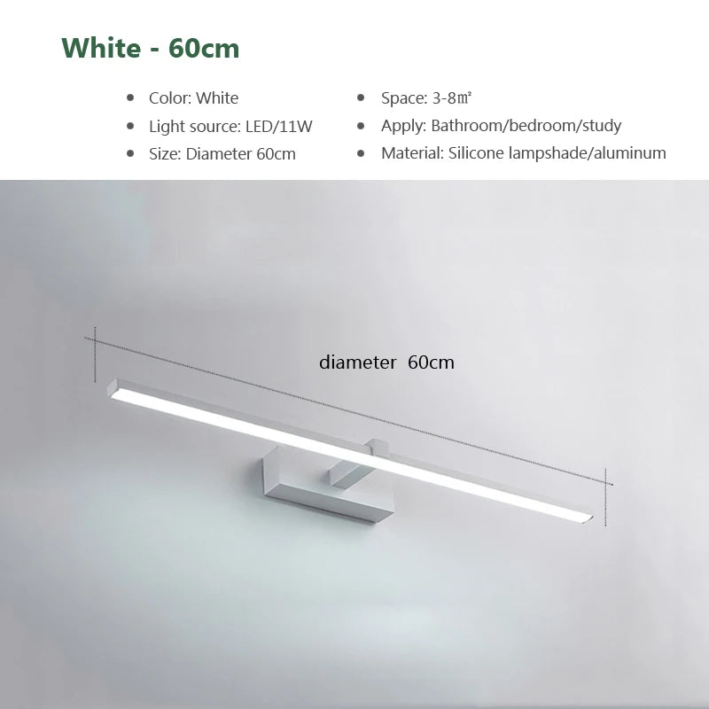 Modern LED Bathroom Wall Light: 3 Colors, Aluminum Makeup Mirror Lamp