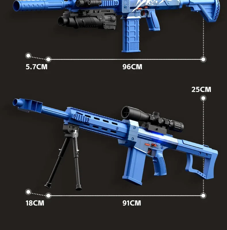 Electric soft bullet toy gun modeled after HK416 Barrett sniper rifle, suitable for outdoor airsoft games and military play.