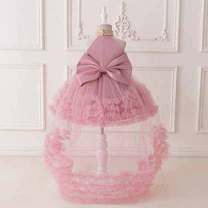 Elegant Baby Party Dress – Sequin Princess Gown with Big Bow & Train