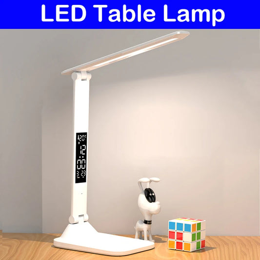 Folding LED Desk Lamp: USB Charging, Touch Dimmable, Alarm & Thermometer