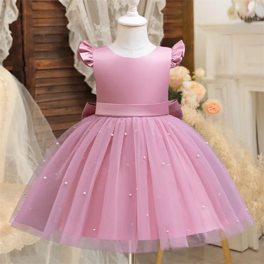 Kids Flower Girl Dress – Elegant Bow Tulle Party Wear