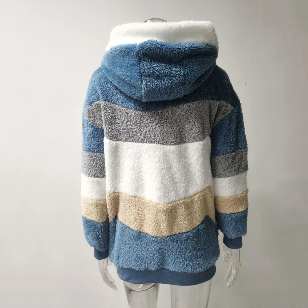 Oversized Hooded Plush Jacket 2024 – Warm Cashmere Streetwear for Women