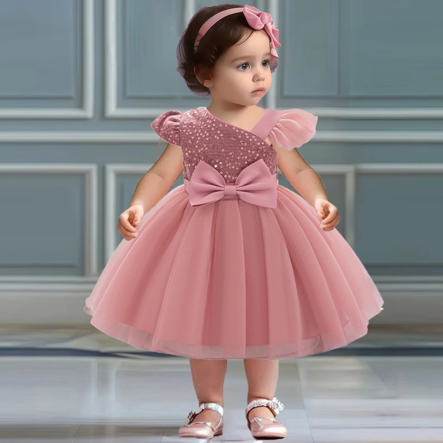 Cute Fly Sleeve Baby Girl Birthday Outfit