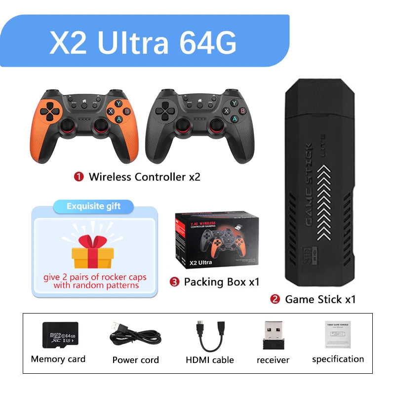 X2 Ultra 4K Retro Game Stick: 30,000 Games & Wireless Controllers Christmas Gift