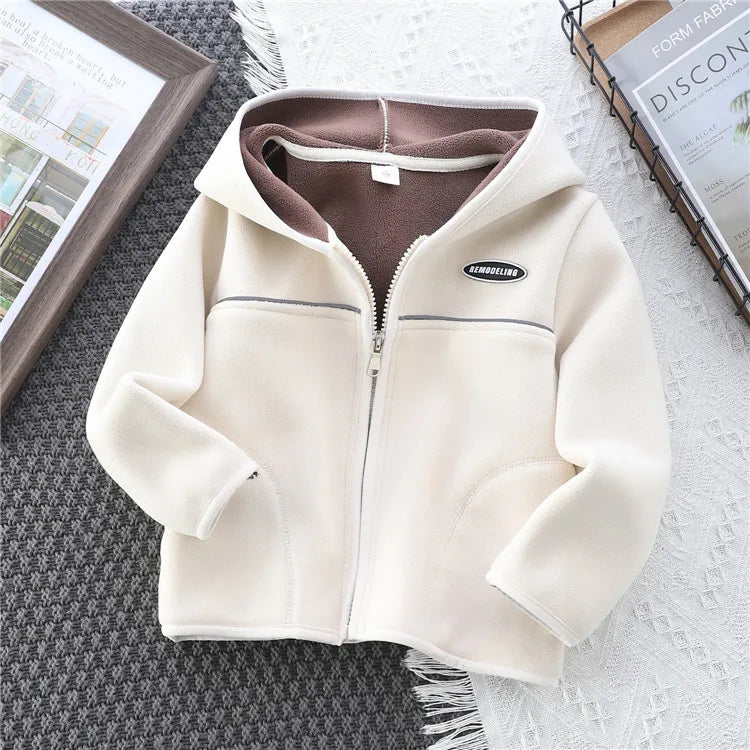 Boys’ Casual Hooded Fleece Sweatshirt – Zipper Coat for Kids