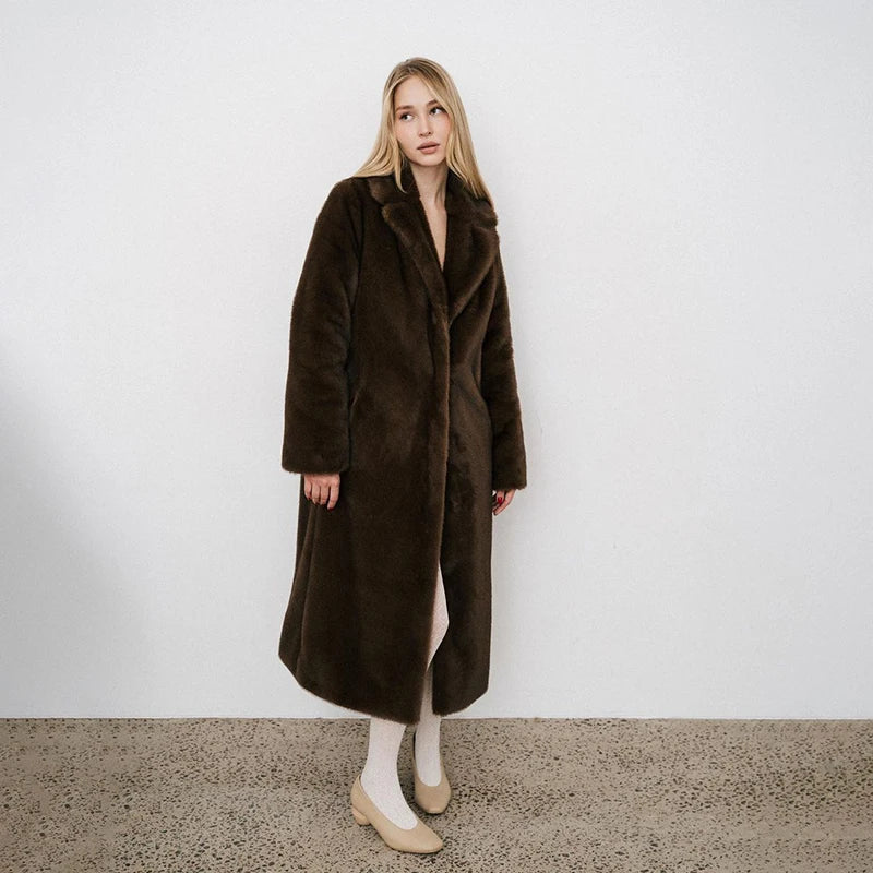 Chic Winter Warmth: Iconic Faux Mink Fur Overcoat