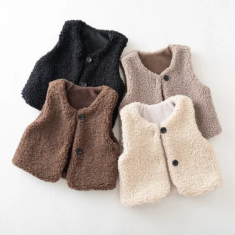 Autumn Winter Kids’ Plush Waistcoat – Soft & Cozy