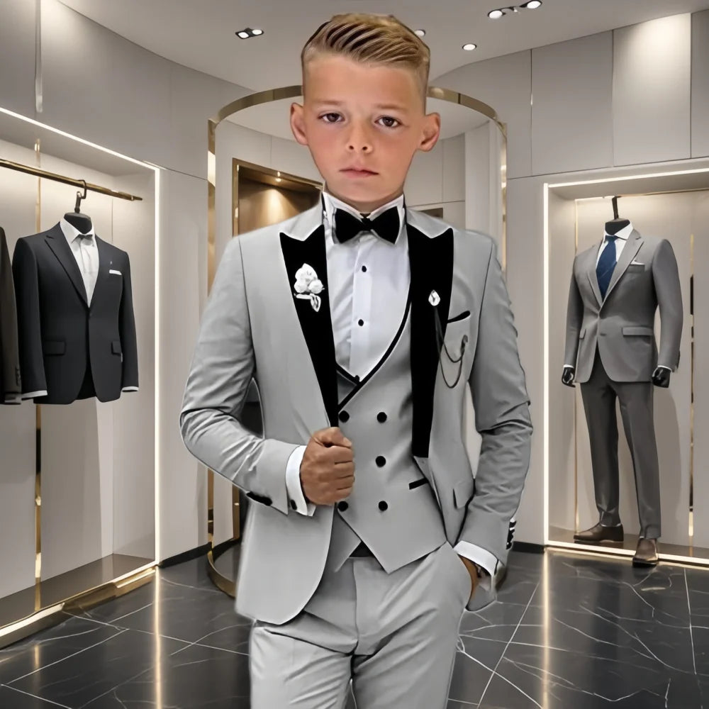 Elegant Burgundy Boy’s 3-Piece Suit – Blazer, Vest & Pants for Weddings or Photoshoots