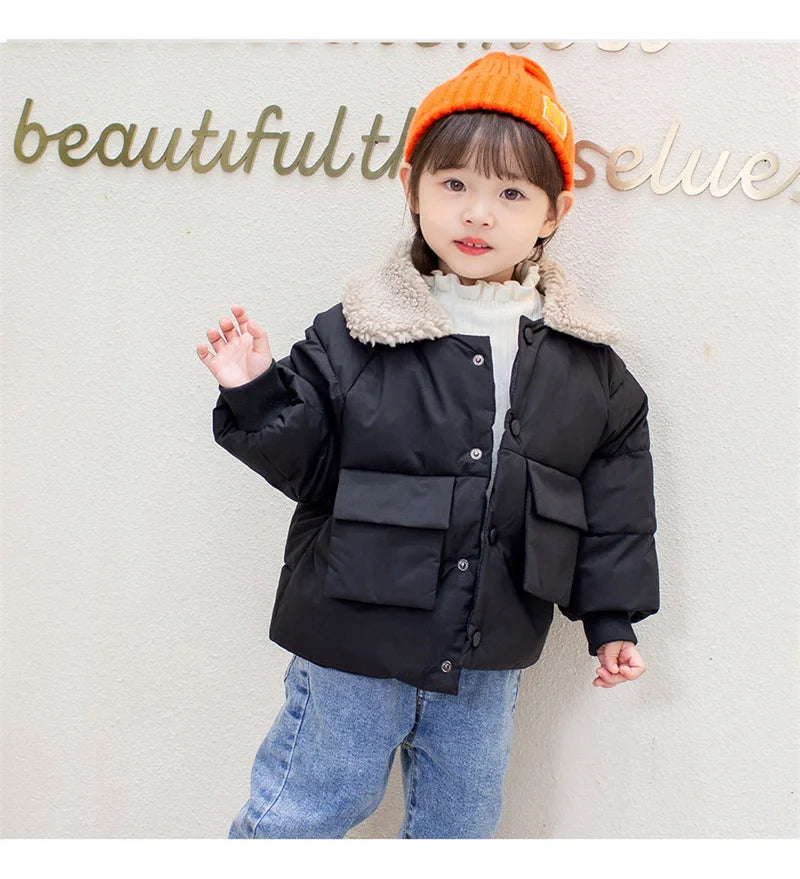 Boys & Girls Lapel Jacket – Cozy Lamb Fleece Kids’ Coat