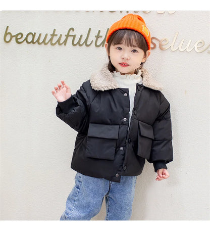 Boys & Girls Lapel Jacket – Cozy Lamb Fleece Kids’ Coat