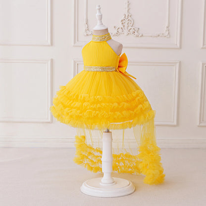 Elegant Baby Party Dress – Sequin Princess Gown with Big Bow & Train