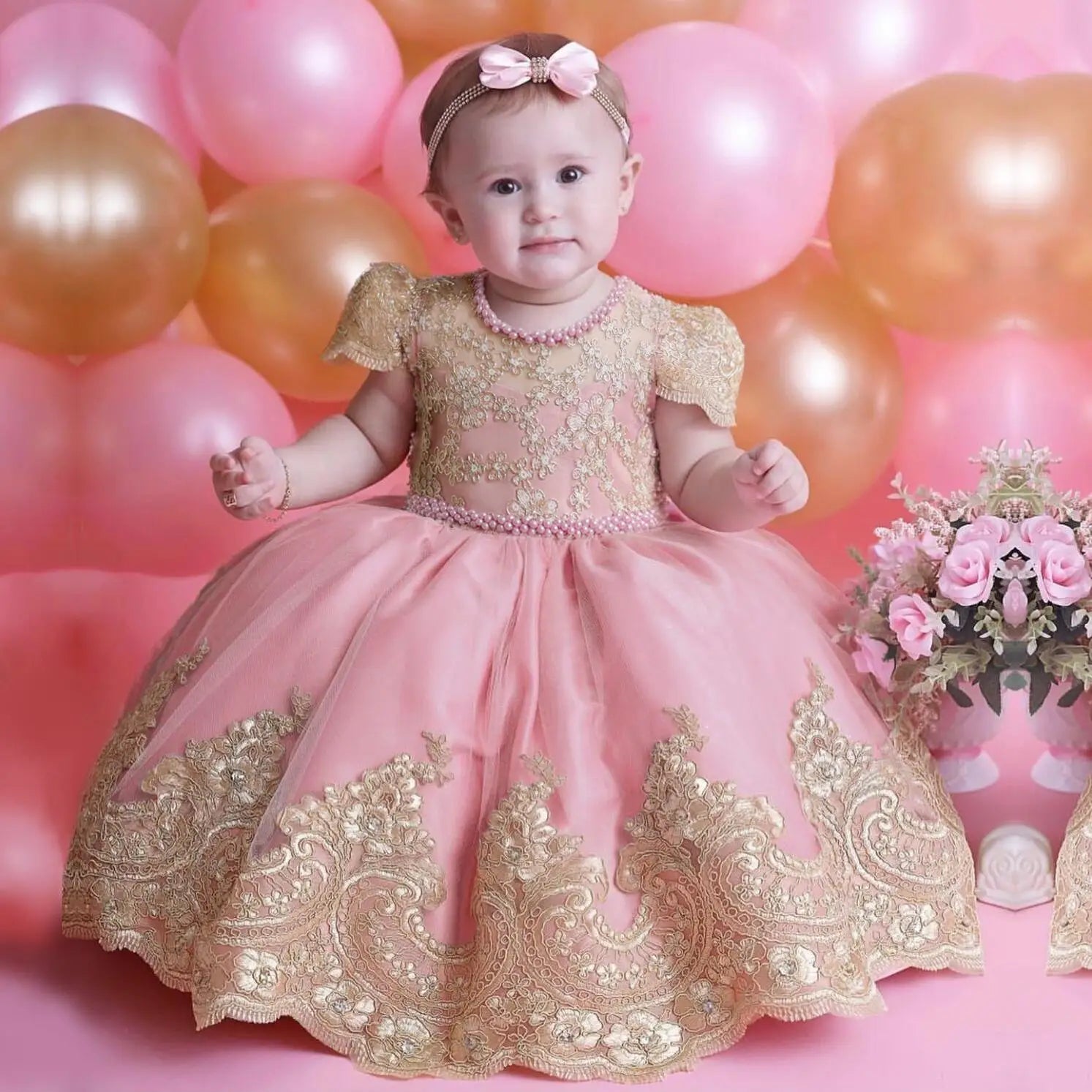Princess Party Dress – Lace Embroidery with Ruffles