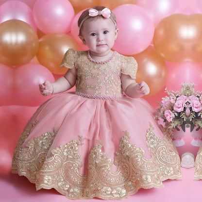 Princess Party Dress – Lace Embroidery with Ruffles