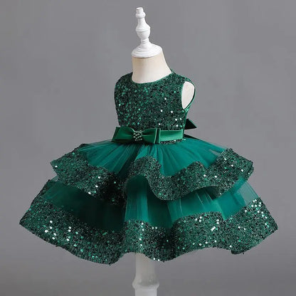 Girls’ Summer Party Dress – Sequin & Beaded Bow Detail