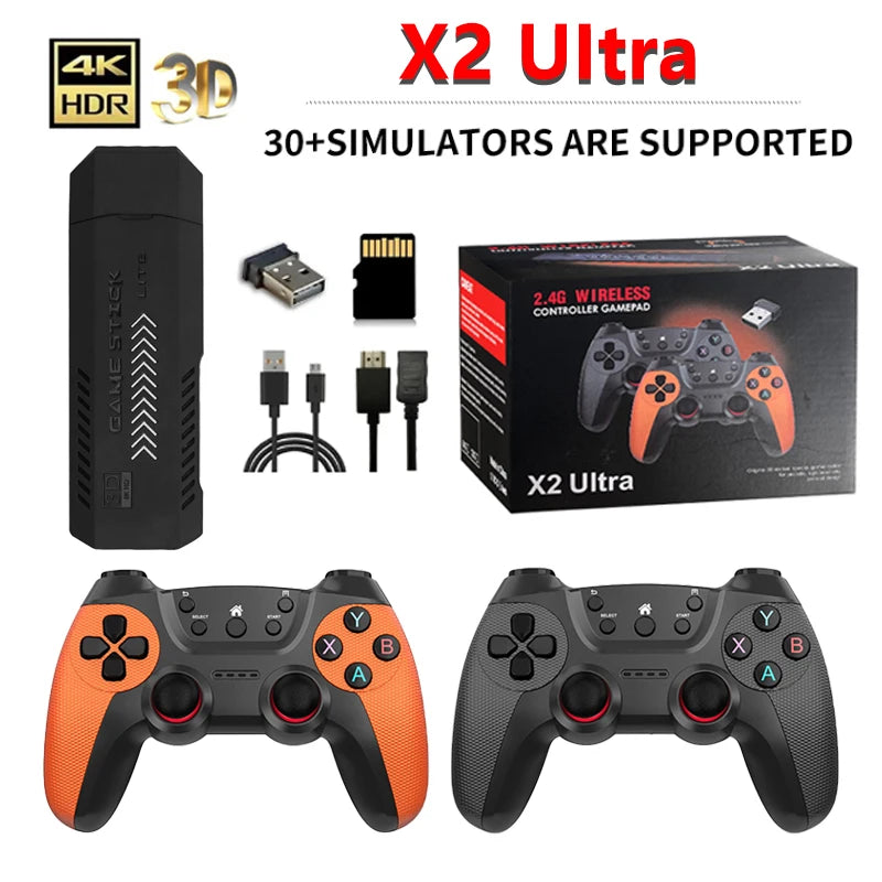 X2 Ultra 4K Retro Game Stick: 30,000 Games & Wireless Controllers Christmas Gift