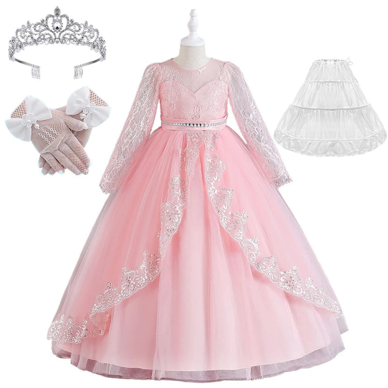 Girls Evening Dress – Lace Embroidered Party Gownn