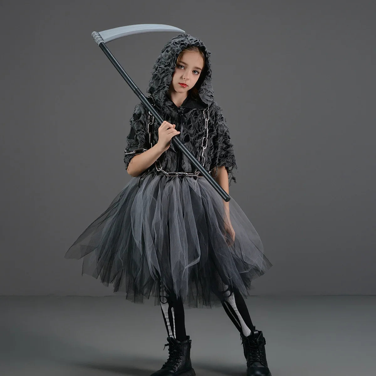 Girls Evil Halloween Outfit – Grim Reaper Carnival Costume