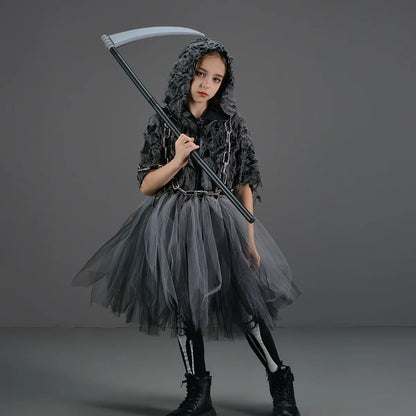 Girls Evil Halloween Outfit – Grim Reaper Carnival Costume