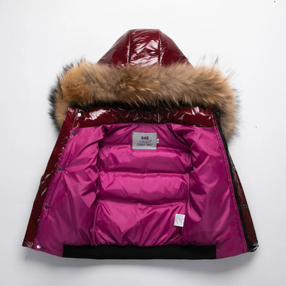Shiny Waterproof Kids' Down Parka – Real Fur Hood