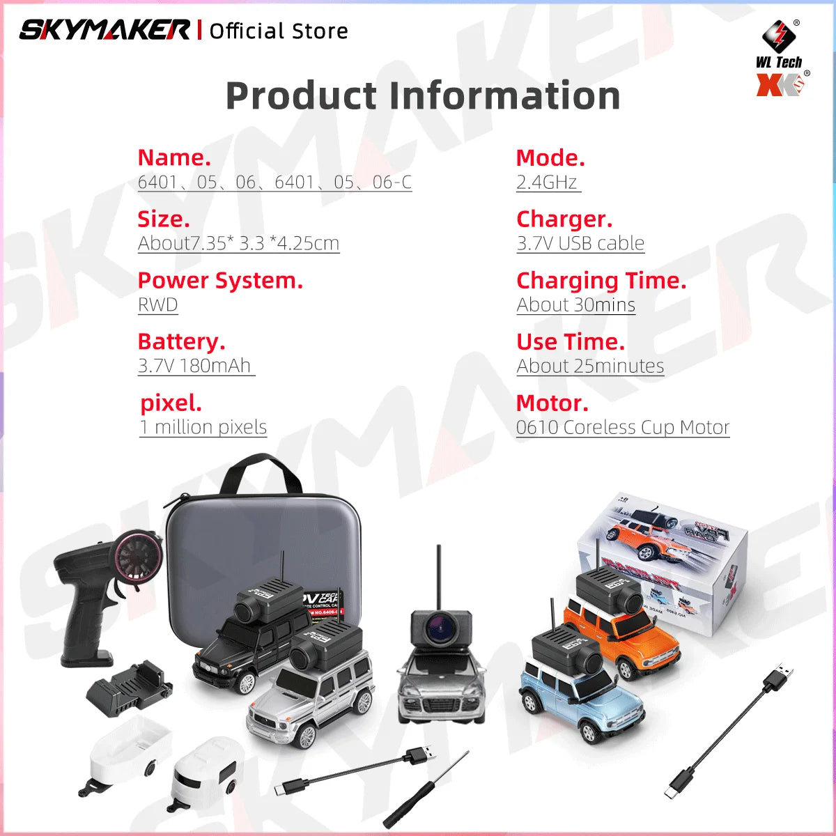 FPV Mini Car Toy – 1:64 RC Camera Car with LED Ambient Lights