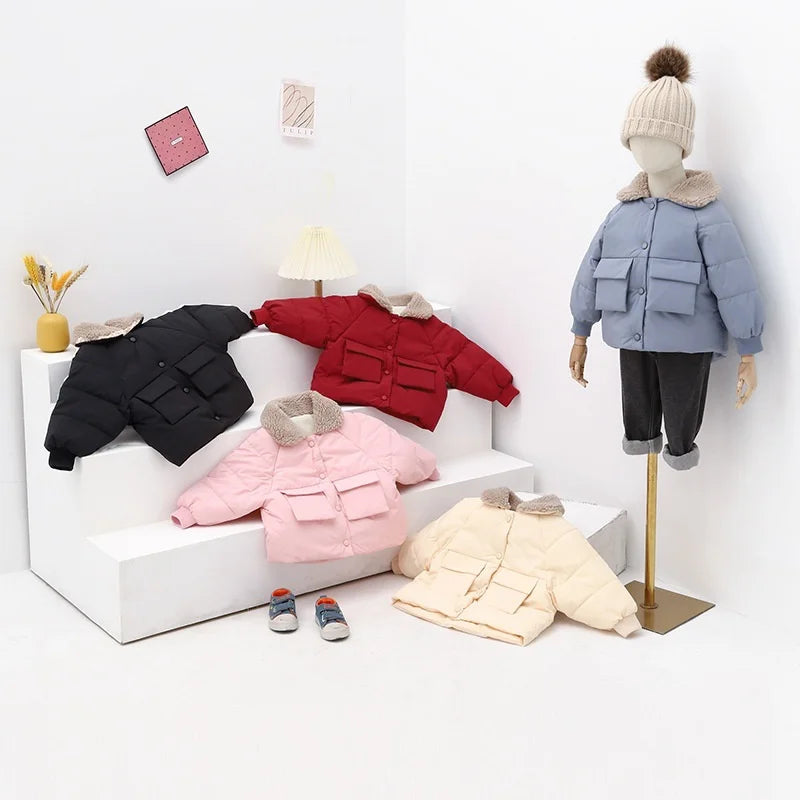 Boys & Girls Lapel Jacket – Cozy Lamb Fleece Kids’ Coat