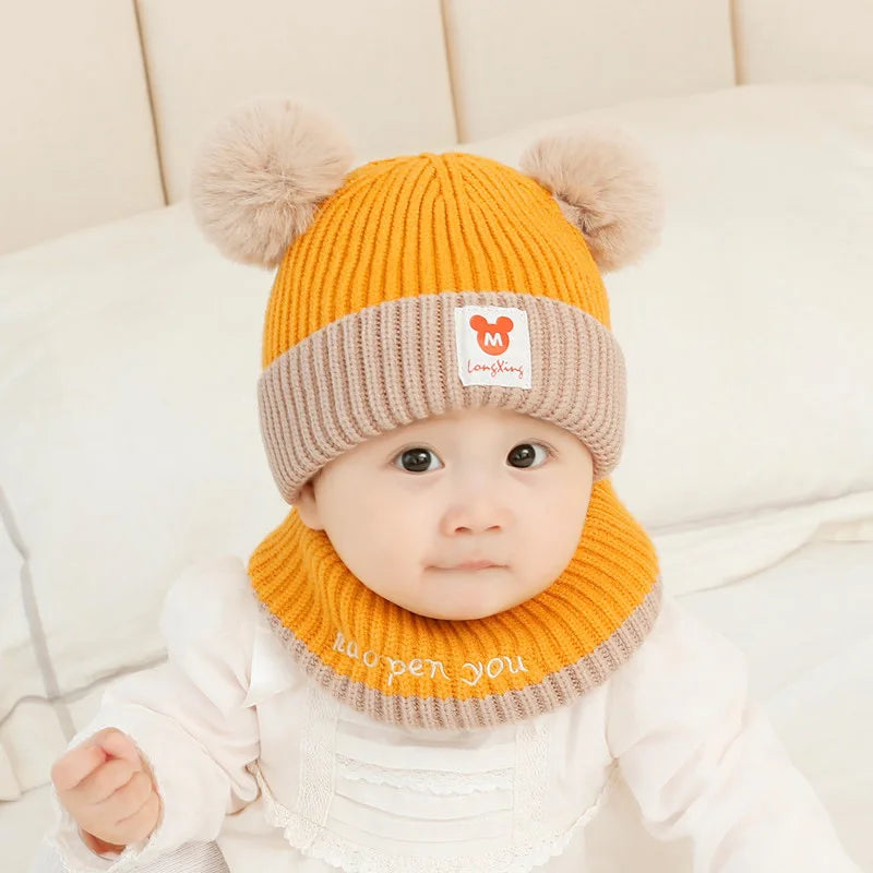 Cute Bear Knit Hat & Scarf Set for Kids