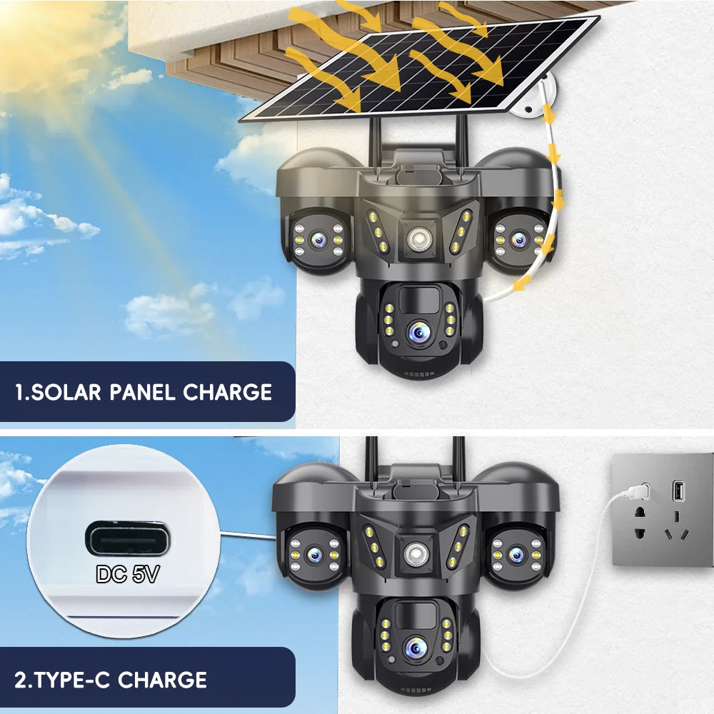 Triple Lens 15MP 4G Solar Security Camera | 10X Zoom | PIR Motion Detect