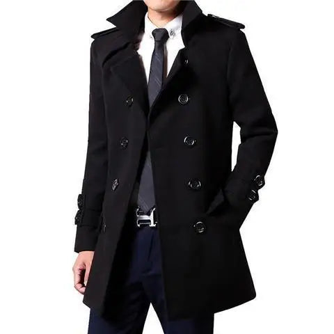 British Style Trench Coat for Men – Slim Fit Woolen Overcoat