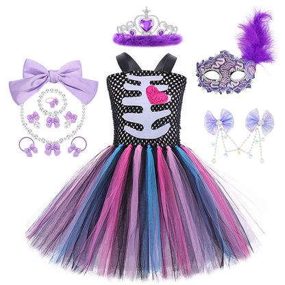 Girls Halloween Performance Outfit – Skull & Floral Tutu