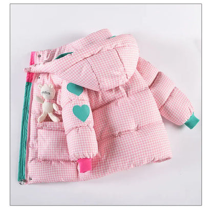 Warm Grid Design Jacket for Girls – Bonus Bear Toy 2025