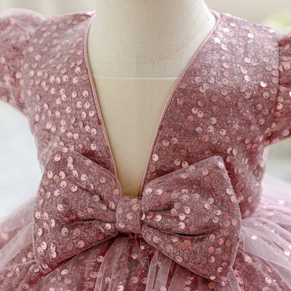 Baby Girl Party Dress – Elegant Sequin Bow Gown