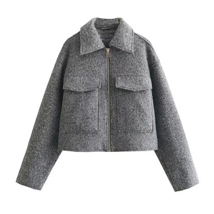 Women's Short Tweed Coat – Zip-Up Crop Style