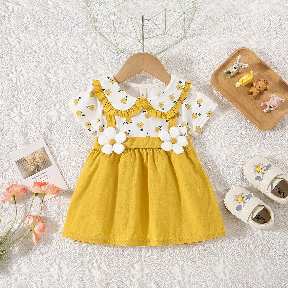 Baby Girl Flower Print Shoulder Strap Dress