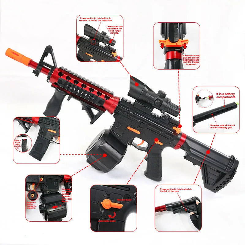 Ultra Shoppings Splatrball gun toy with manual and automatic gel blasters, ideal for outdoor shooting games and holiday gifts.