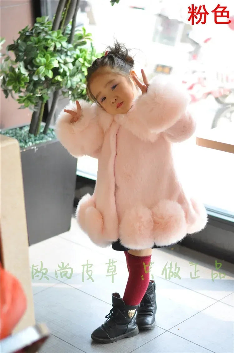 Korean Style Girls’ Winter Coat – Fox Fur Look