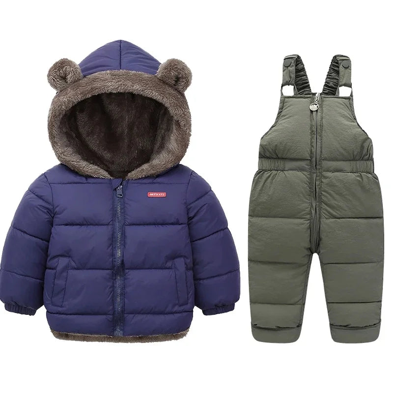 Warm 2Pcs Winter Clothes – Hooded Fleece Coat + Pants for Kids