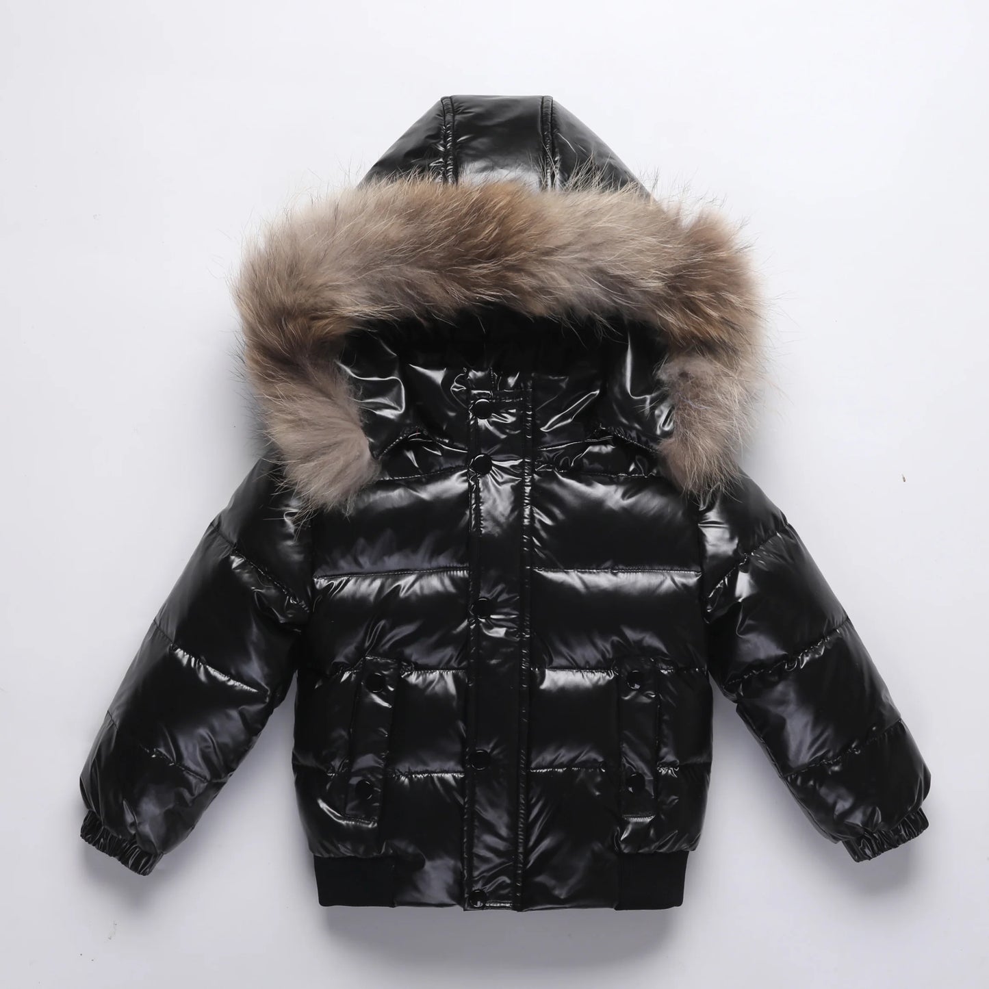 Shiny Waterproof Kids' Down Parka – Real Fur Hood