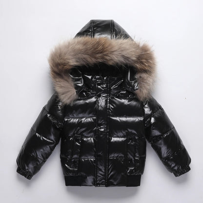 Shiny Waterproof Kids' Down Parka – Real Fur Hood