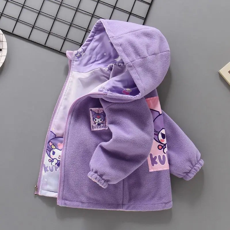 Teen Girls’ Plush Jacket – Cartoon Hooded Outerwear