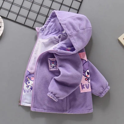 Teen Girls’ Plush Jacket – Cartoon Hooded Outerwear