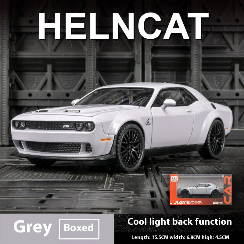 1:32 Dodge Challenger Hellcat Toy Car – Diecast Pull-Back Model with Sound & Light!