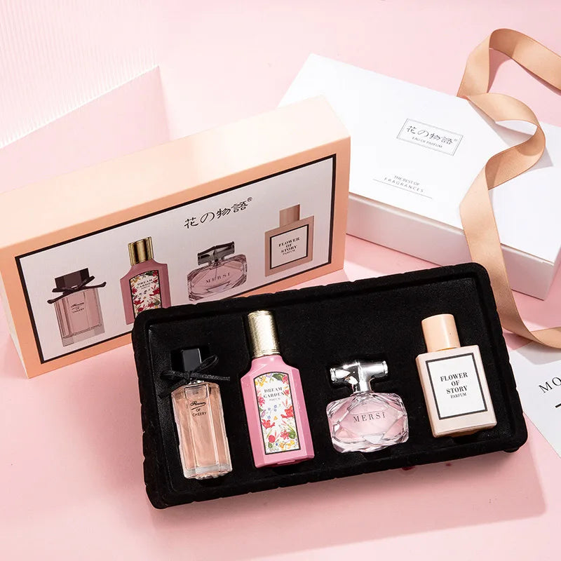 Floral Scent Perfume Gift Box: 4-Piece Set with Lasting Fragrance"