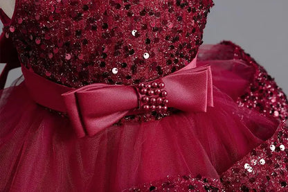 Girls’ Summer Party Dress – Sequin & Beaded Bow Detail