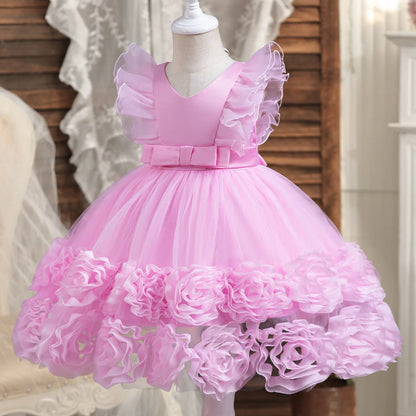 Flower Girl Party Dress with Bow & Flying Sleeves