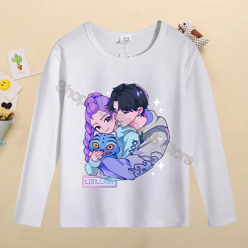 Kpop Demon Hunters Kids T-Shirt – Kawaii Cartoon Long Sleeve Top