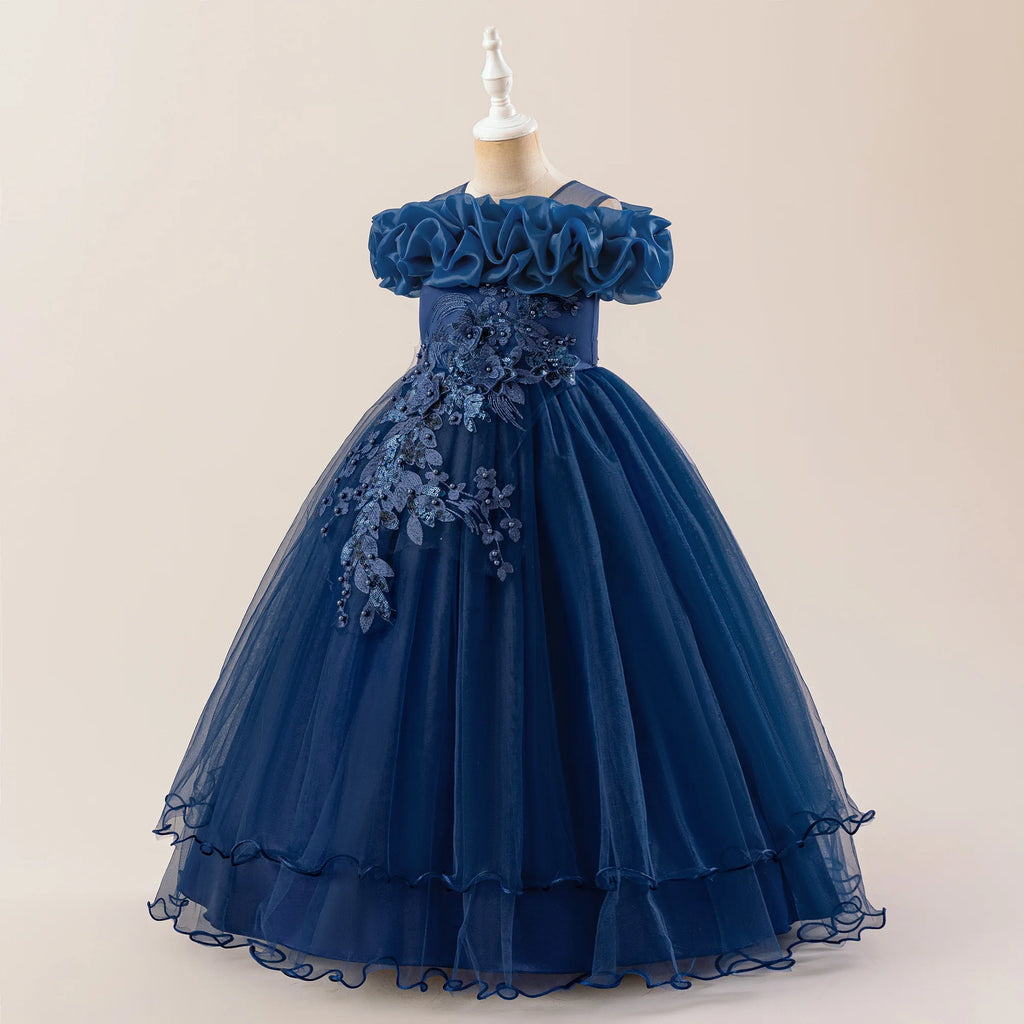 Prom & Party Dress – Girls Floral Mesh Gown